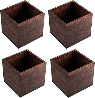 HAKZEON 4 Pack Wooden Planter Box, 4 Inch Square Wood Vase Flower Pots Rustic Cube Planter Box for Wedding Garden Windowsill Home Decor