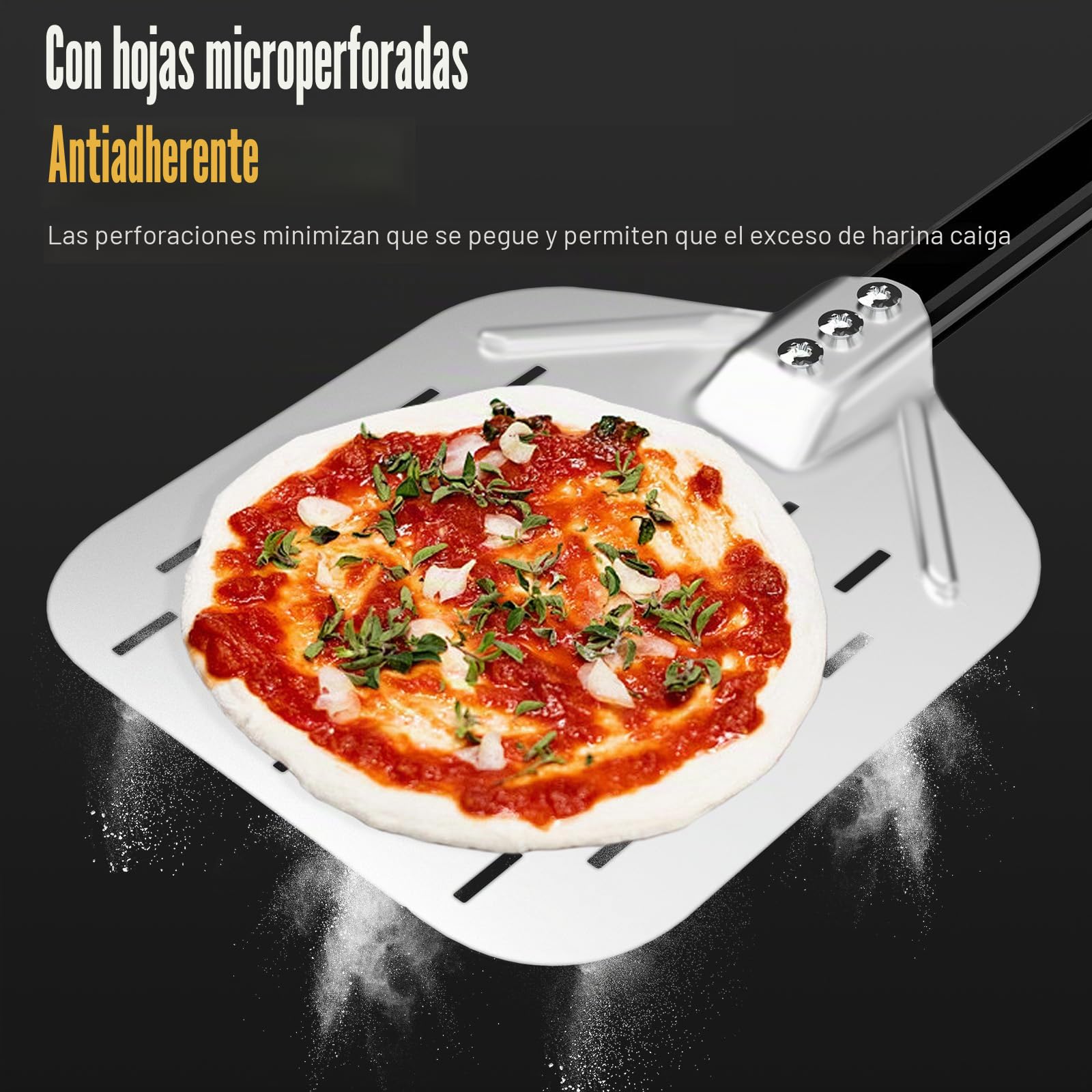 Juego de 4 Utensilios para Pizza, Pala para Pizza Perforada de 30 cm, Pala de Pizza de Aluminio de 23 cm, Cortador de Pizza Profesional y Cepillo para Horno de Pizza
