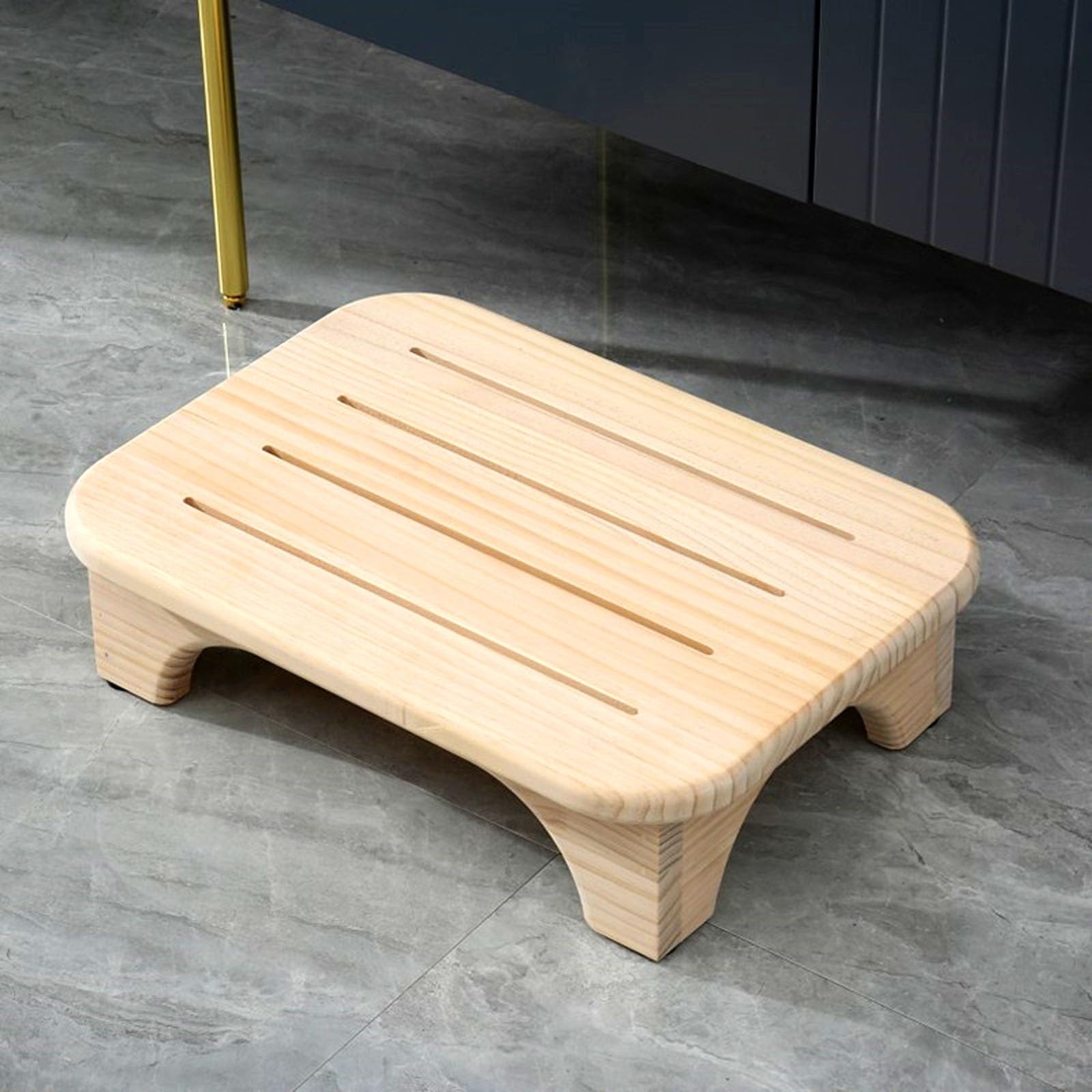 Taburete de madera maciza para adultos y mayores con reposapiés resistente de cocina