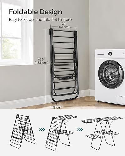 Miniatura 7 de SONGMICS ULLR053B01 - Estante de secado de ropa plegable de 2 niveles, estante de secado grande independiente, con alas ajustables en altura, 33