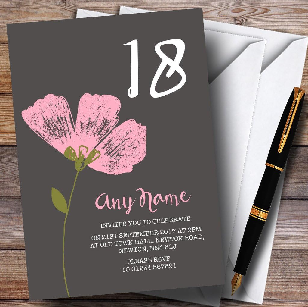 Pink Watercolour Flower 18th Personalized Birthday Party Invitations