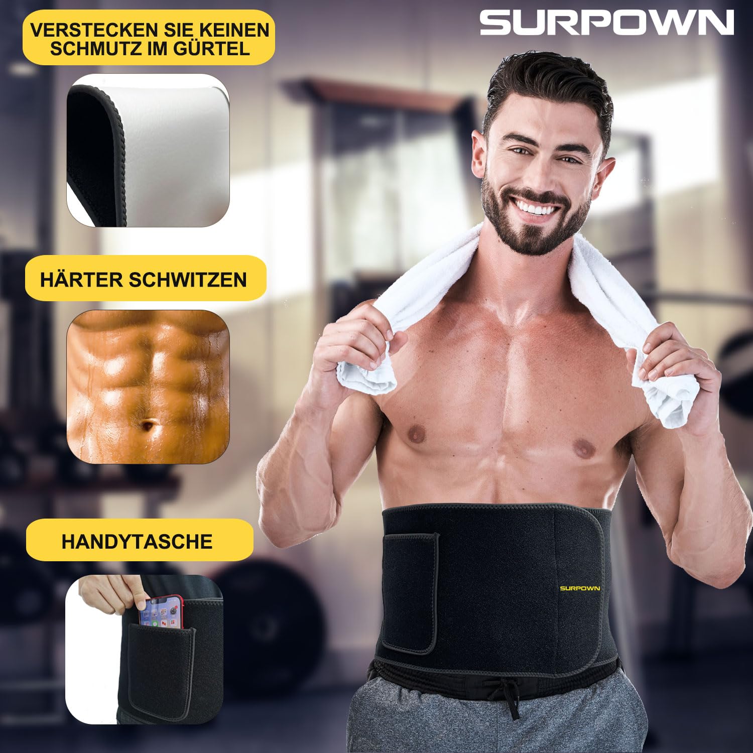 Waist Trainer Damen Herren zum abnehmen, Einfach zu säubern, Bauchweggürtel Schwitzgürtel, Taillenformer Sport Fitness Gürtel zur Fettverbrennung, Neopren TailleTrimmer bauchweg Mit Telefonhalterung