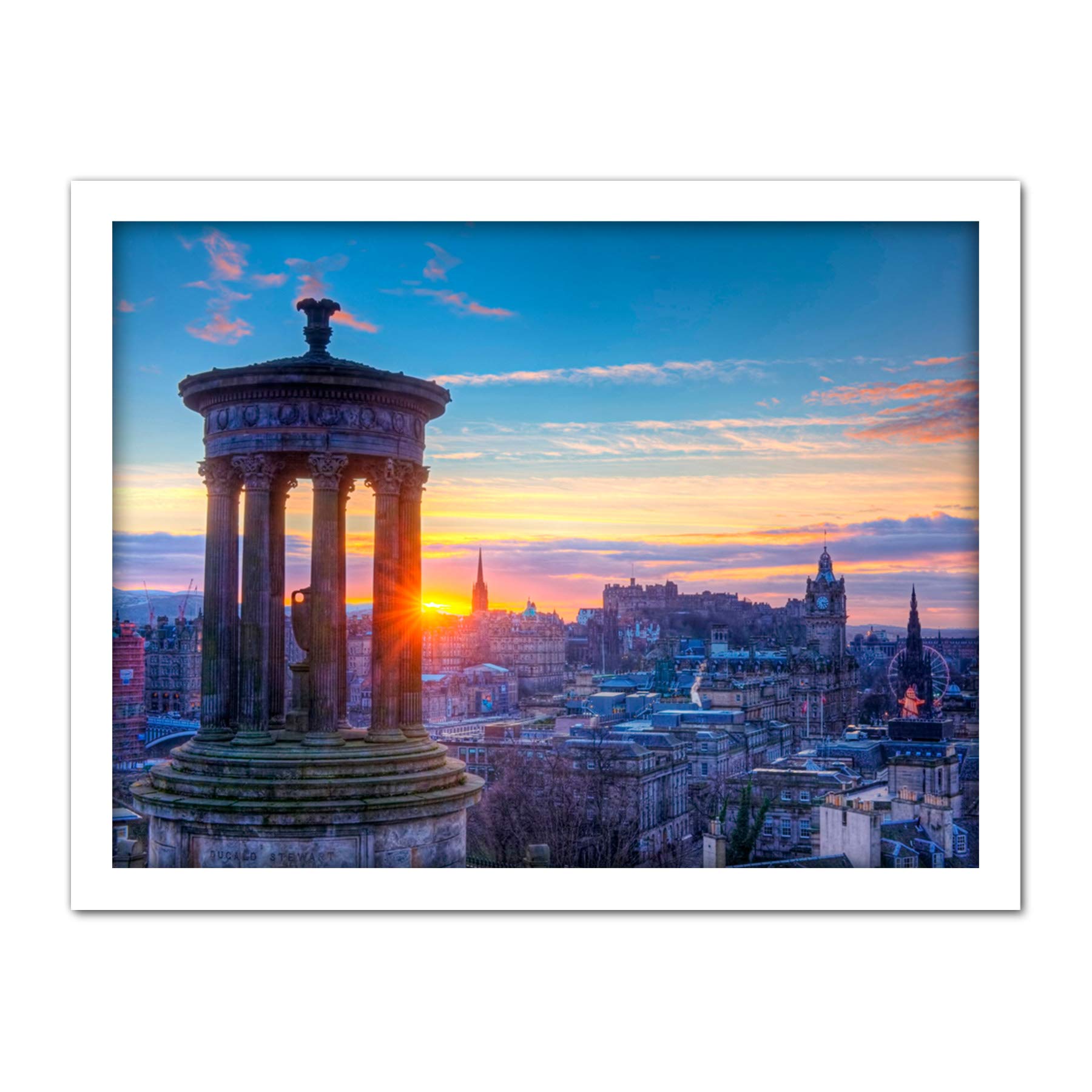 Wee Blue Coo Calton Hill Edinburgh Sunset Artwork Framed Wall Art Print 18X24 Inch