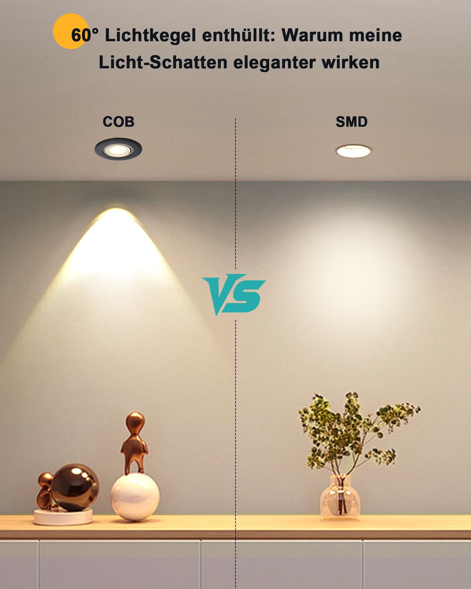 HiBay 8er LED Einbaustrahler Flach COB 10W LED Spots Dimmbar Schwarz Matt Einbauleuchten 65-85mm Lochmaß 4000K Neutralweiß 850LM für Schlafzimmer Wohnzimmer Exhibition Hall