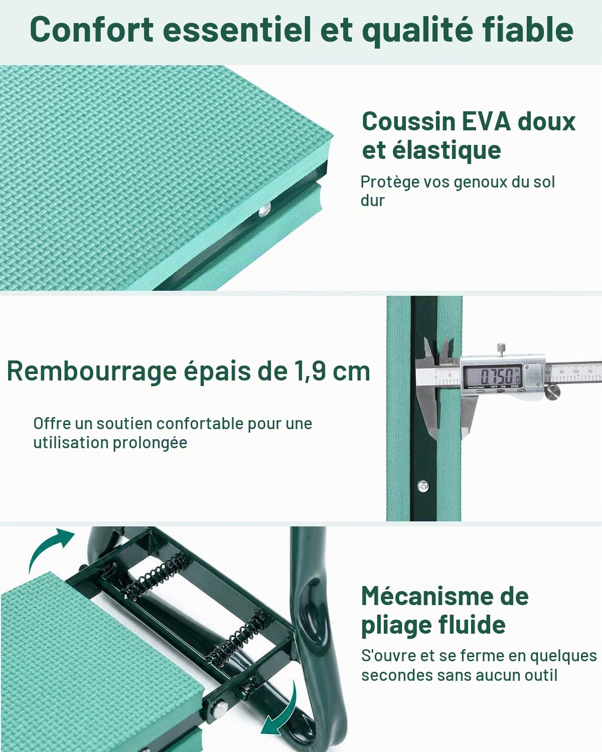 Ohuhu Agenouilloir et siège de Jardin 2 en 1 Robuste avec Coussin en Mousse EVA, Banc de Jardinage Pliable avec 2 Poches à Outils, Portable, idée Cadeau pour Femmes, Hommes, Personnes âgées