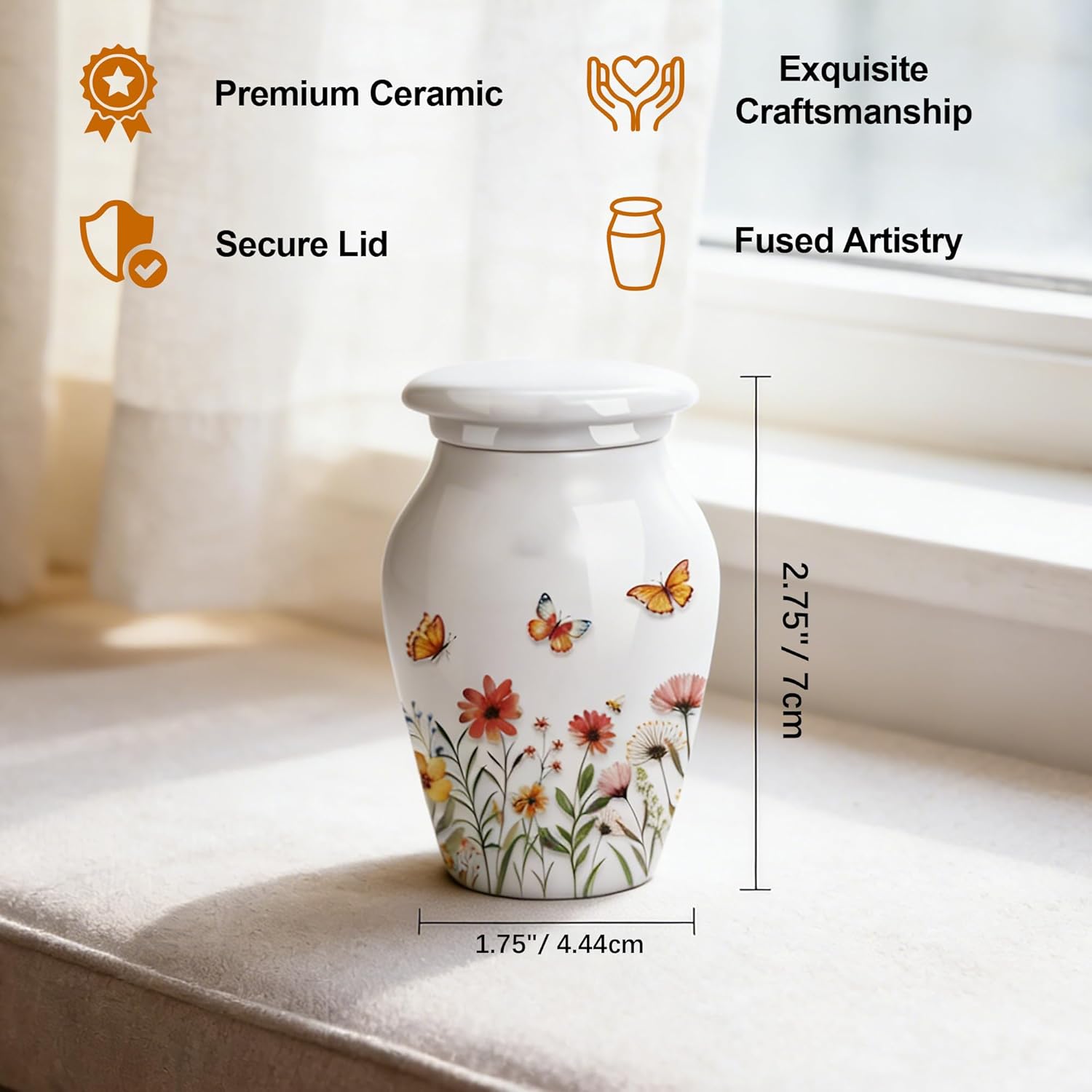 Small Keepsake Urns for Ashes, Set of 4 - Wildflower Ceramic Memorial Urns with Gift Box for Cremation Jewelry, Tokens & Ashes