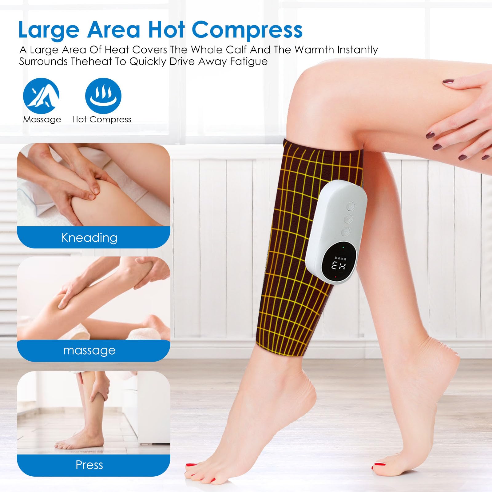 Masseur de mollet sans fil avec chaleur, masseur de jambes pour la douleur et la circulation avec 3 modes et 3 intensités, booster de circulation réactive pour les jambes, rechargeable de type C,