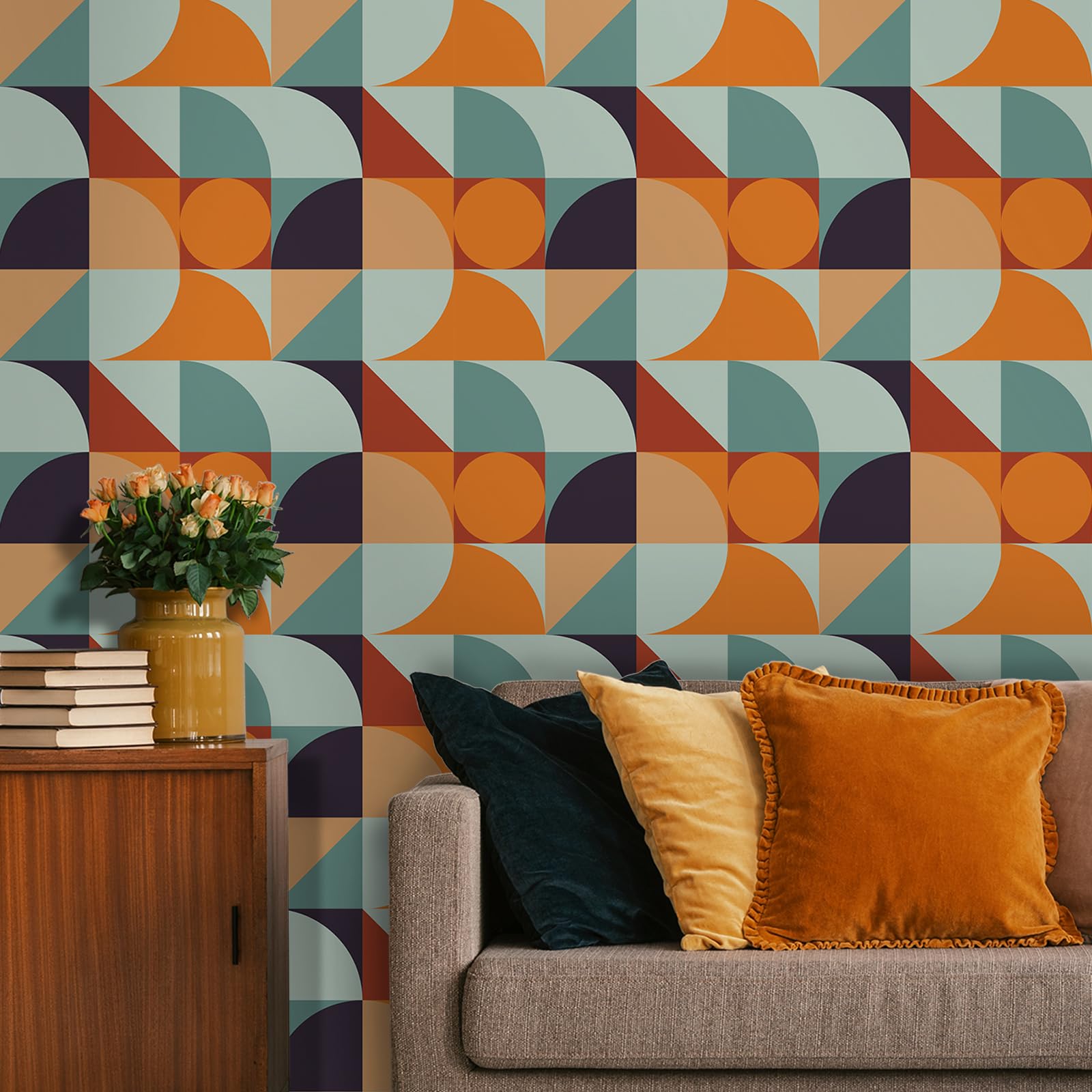 VaryPaper Peel and Stick Colourful Geometric Wallpaper 44.5cmx200cm Sticky Back Plastic Vinyl Wrap for Furniture Thick Lining Paper for Wall Patterned Wallpaper for Bedroom Hallway Cupboard Shelves - Image 3