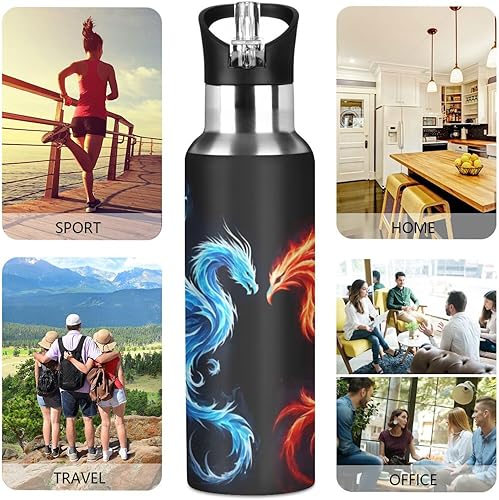 Vista 186 de Botella de agua amarilla para niños y niños, con aislamiento de acero inoxidable, para agua fría y caliente, con tapa con pajilla, para deportes