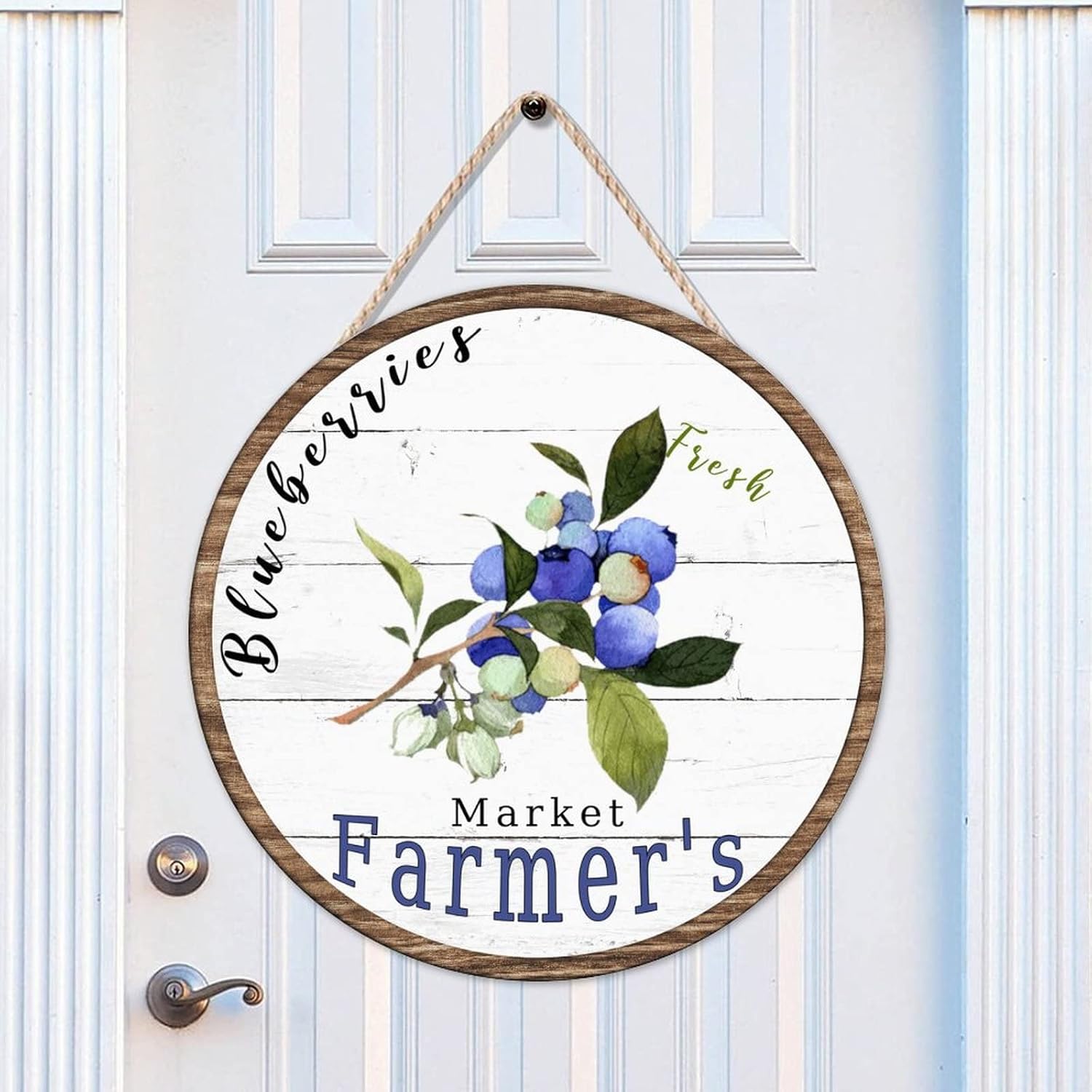 Vintage Fruit Blueberry Wood Door Sign Vintage Front Door Round Wood Sign 16x16in Market Farmers Wall Door Hanging Sign for Outdoor Front Porch Farmhouse Front Door Decor Housewarming Gifts