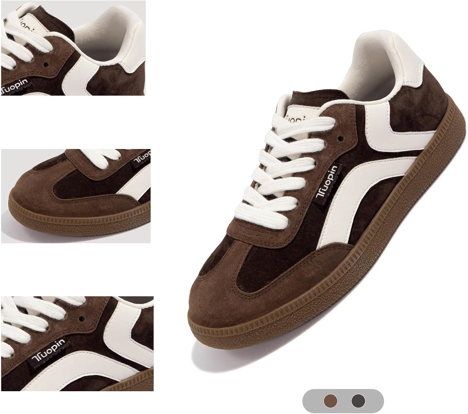 Tuopin Women's Fashion Sneakers Women Classic Gum Sole Trainers Genuine Leather Walking Footwear Anti Slip Sneakers Casual Tennis Shoes