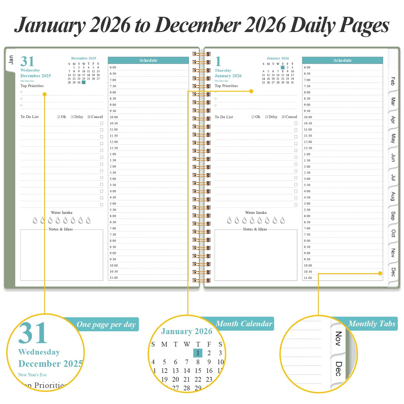 Snapklik.com : 2026 Daily & Monthly Planner - One Page Per Day, Daily ...