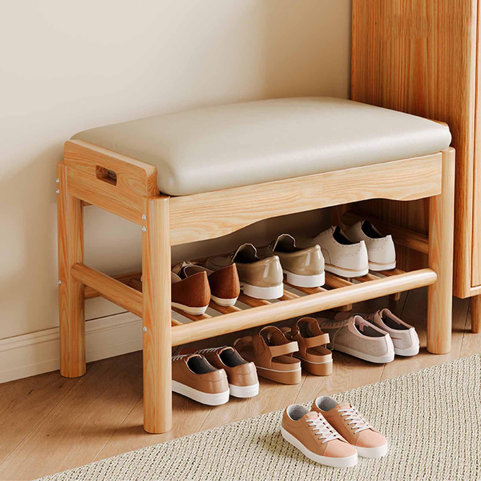 Banc à chaussures en bambou rembourré pour gagner de la place