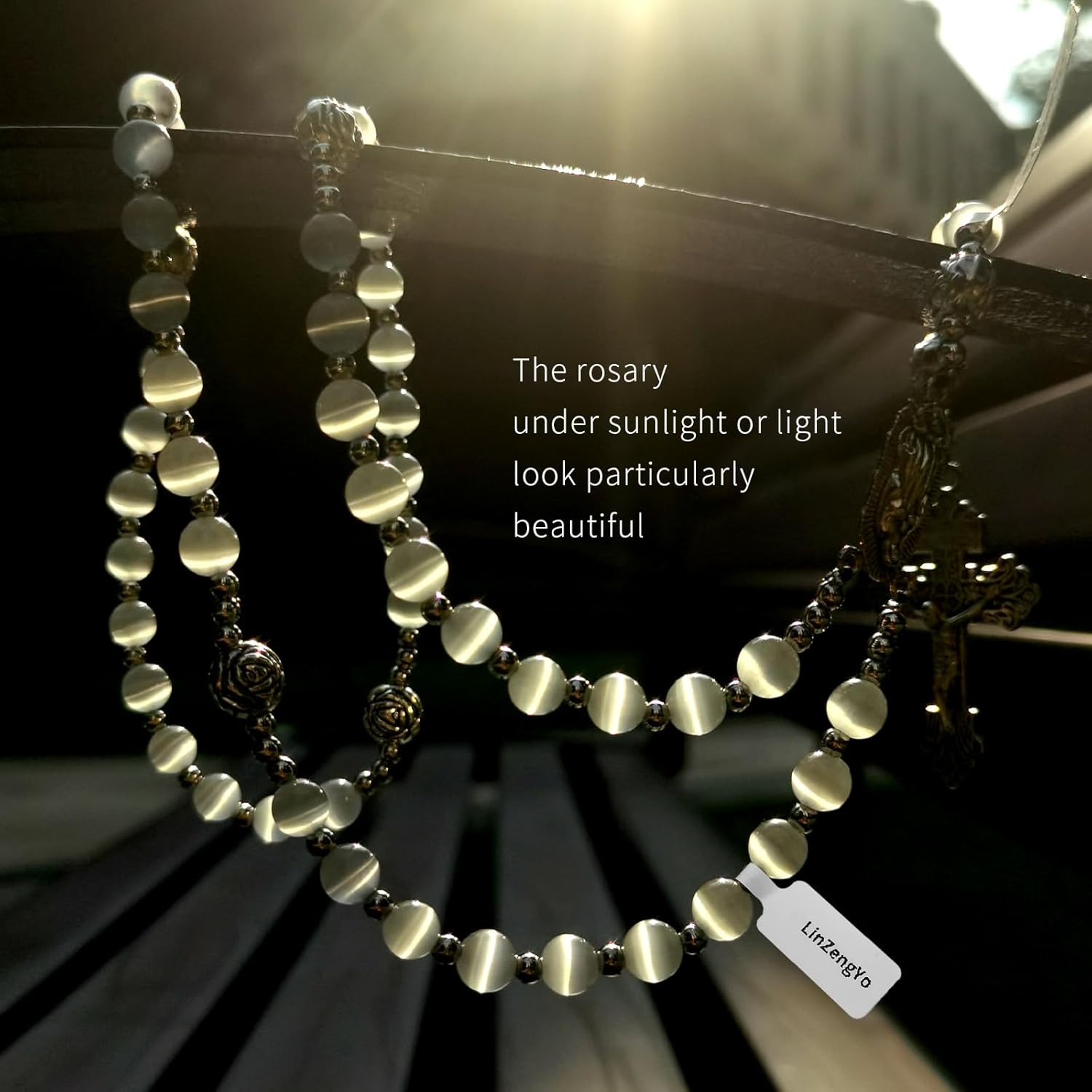 Catholic Rosary Necklace for Women & Men - White Stone & Stainless Steel Beads with St. Benedict Medal & Cross - Image 5