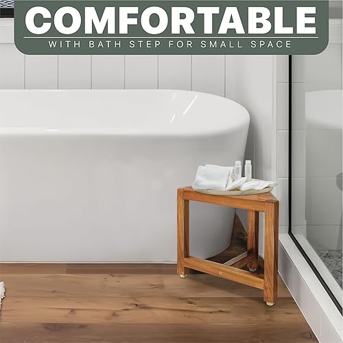 Miniatura 4 de DITAVN Reposapiés de ducha de 12 pulgadas, taburete de ducha esquinero para afeitarse las piernas, banco de baño de esquina pequeño adecuado para