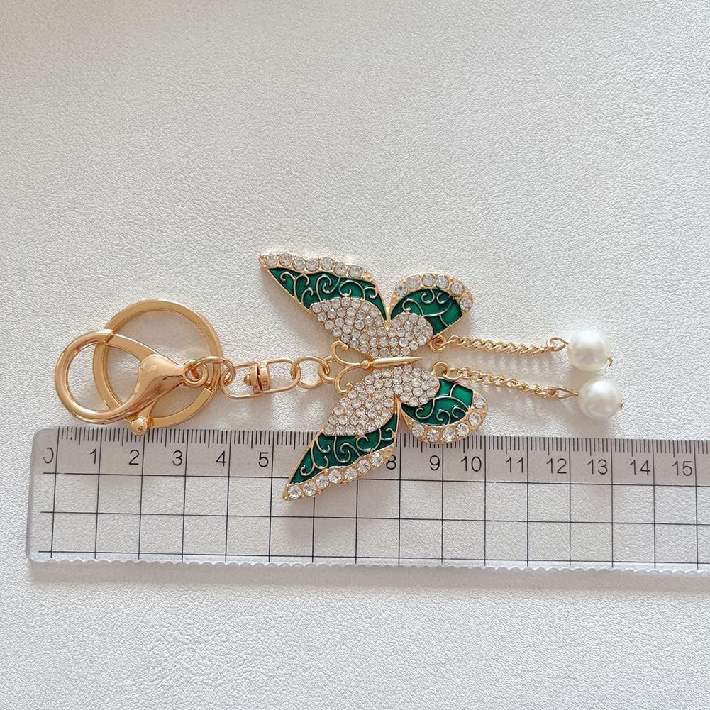 SWJEWEL Rhinestone Butterfly Keychain Green Imitation Pearl Leaf Pendant Car Key Ring Accessories Alloy Key Chain Pendant Gifts for Women-Pink at  Women’s Clothing store