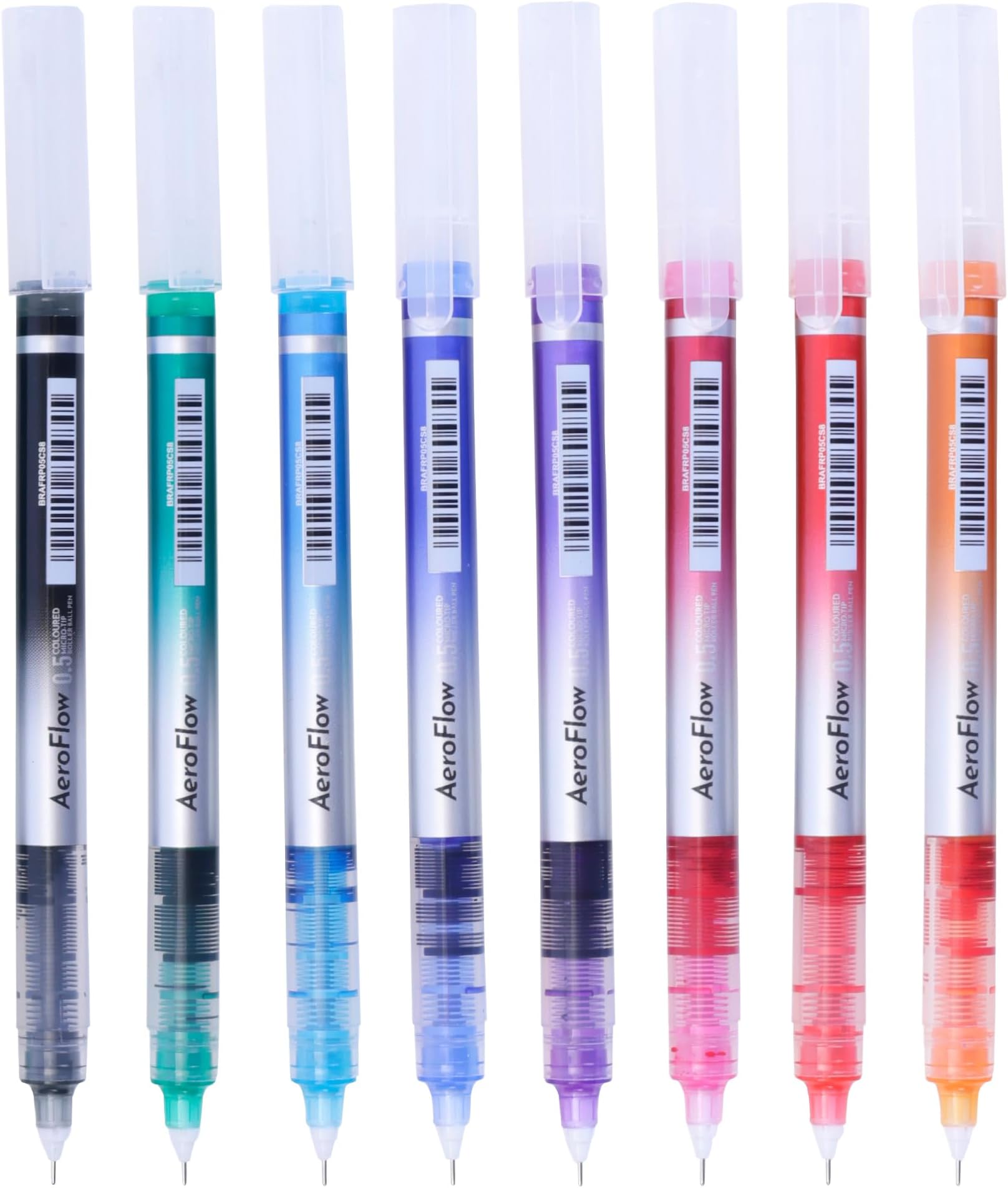 AeroFlow Coloured Micro-Tip Roller Ball Pen | Tip size - 0.5 mm - Set of 8 |Leakproof, Quick Dry, Acid-Free, Non-Toxic,Fade Resistant,Ideal for Drawing,Doodling, Office, Stationery, School use