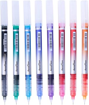 BRUSTRO AeroFlow Coloured Micro-Tip Roller Ball Pen | Tip size - 0.5 mm - Set of 8 |Leakproof, Quick Dry, Acid-Free, Non-Toxic,Fade Resistant,Ideal for Drawing,Doodling, Office, Stationery, School use