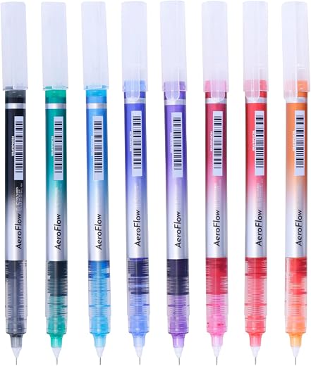 BRUSTRO AeroFlow Coloured Micro-Tip Roller Ball Pen | Tip size - 0.5 mm - Set of 8 |Leakproof, Quick Dry, Acid-Free, Non-T...