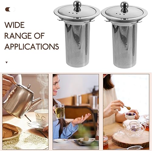 Miniatura 4 de Infusor de té de acero inoxidable con tapa, cesta de filtro de té de malla extrafina para hojas sueltas, filtro de repuesto para tetera para