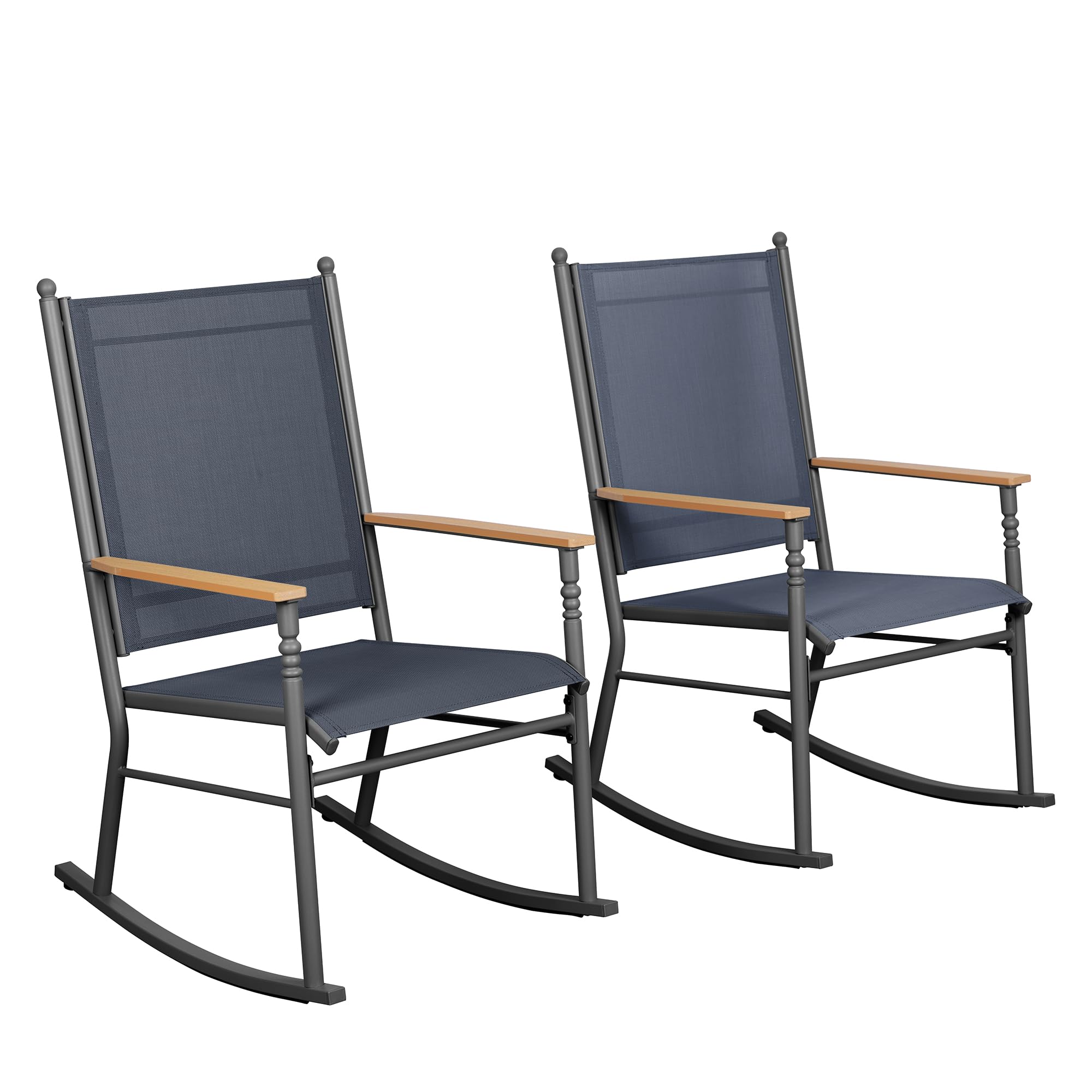 JY QAQA Outdoor Rocking Chair Set of 2, High Back All-Weather Patio Rocking Chairs with Breathable Back Rest, Ergonomic Design Porch Chairs for Porch,