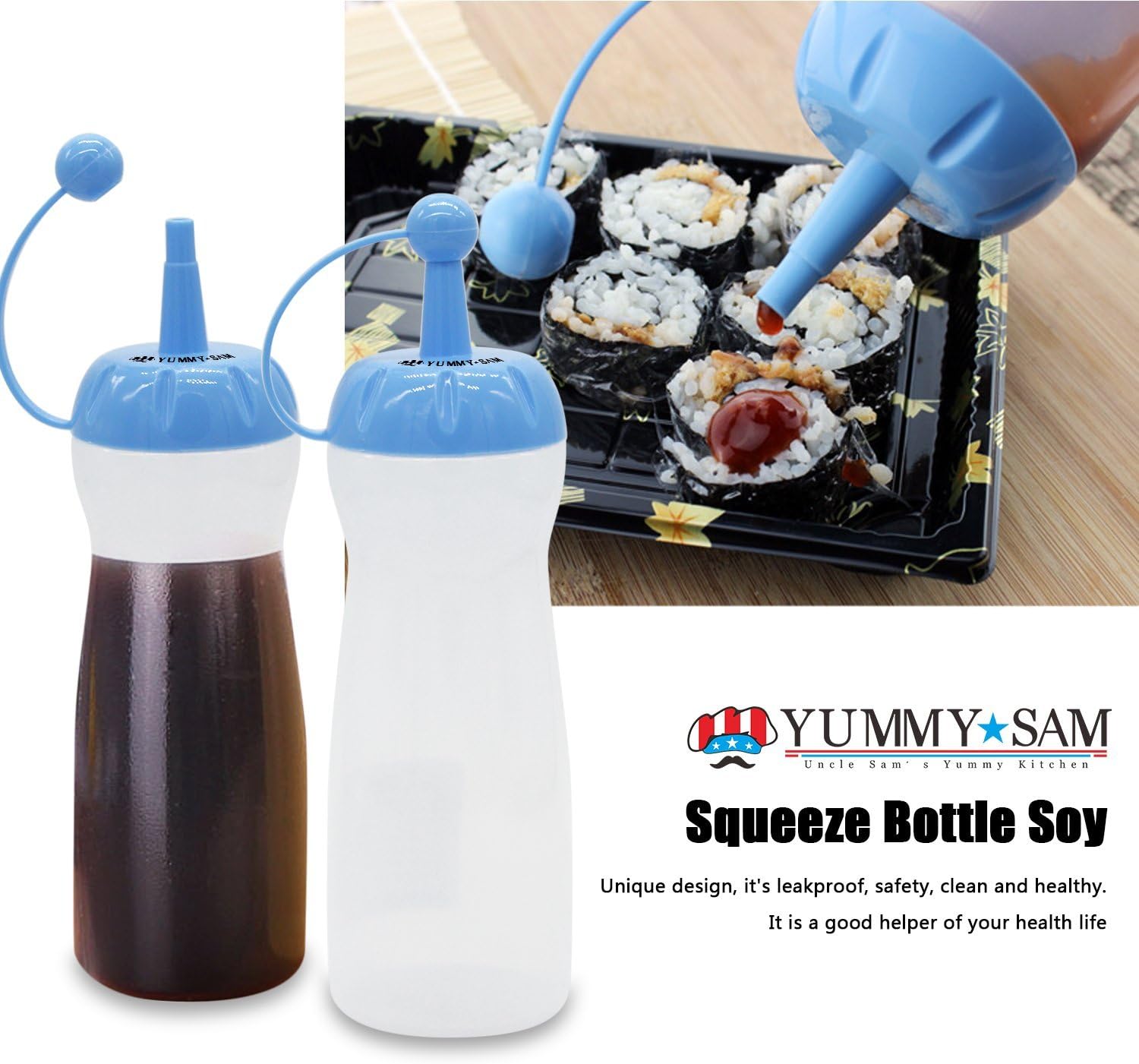Condiments Squeeze Bottle, Salad and Ketchup Squeeze Bottles Set of 2 With Pink/Blue Lid Cap, Condiment Dispenser Bottle, Open-Tip, Wide Screw-Out Spout, Durable Plastic, Diner Style (Blue)