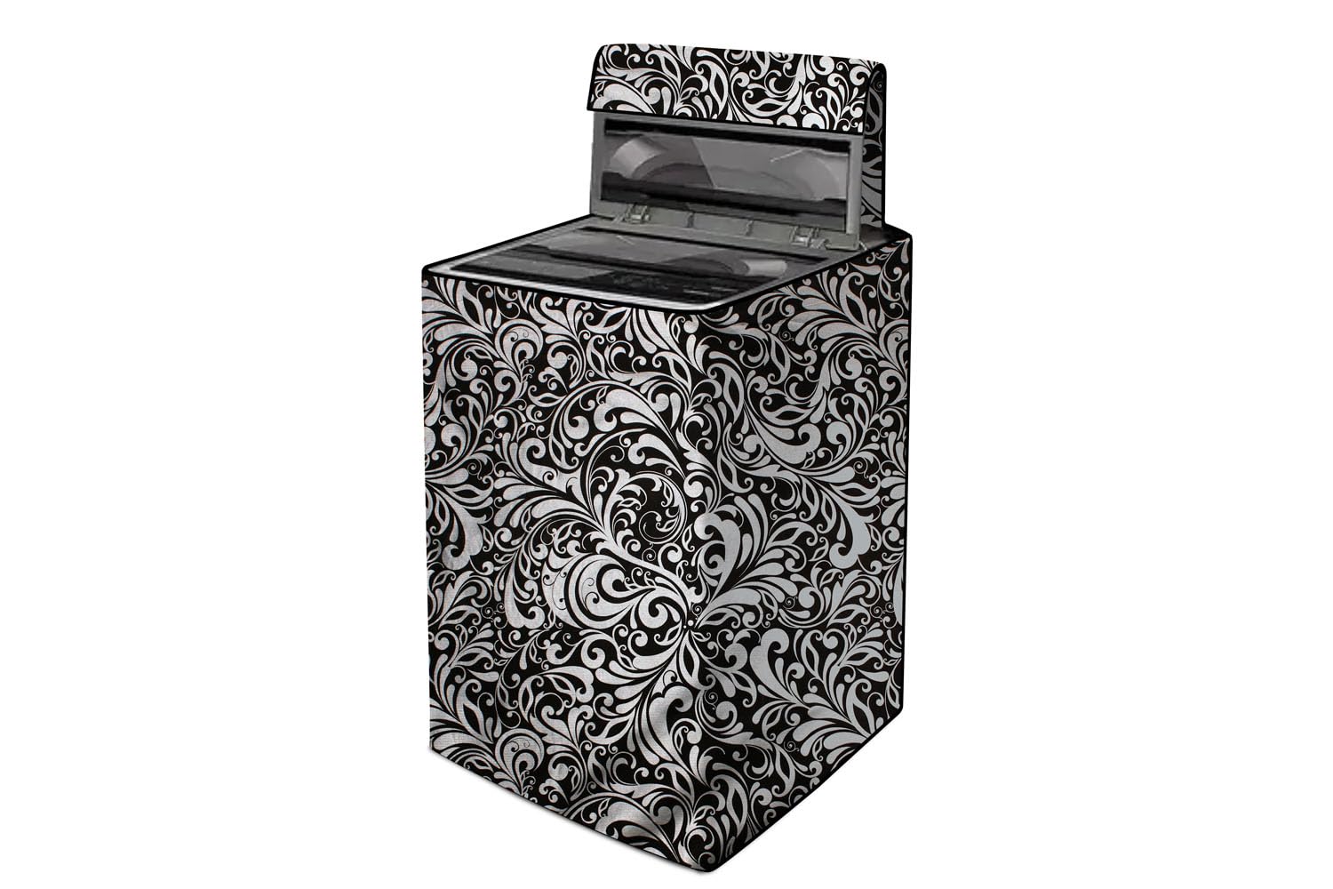 The Furnishing Tree Waterproof and Dustproof PVC Washing Machine Cover Top Loading Compatible for Samsung Back Panel, 16 kg, CM-(65x64x110), Floral pattern Black