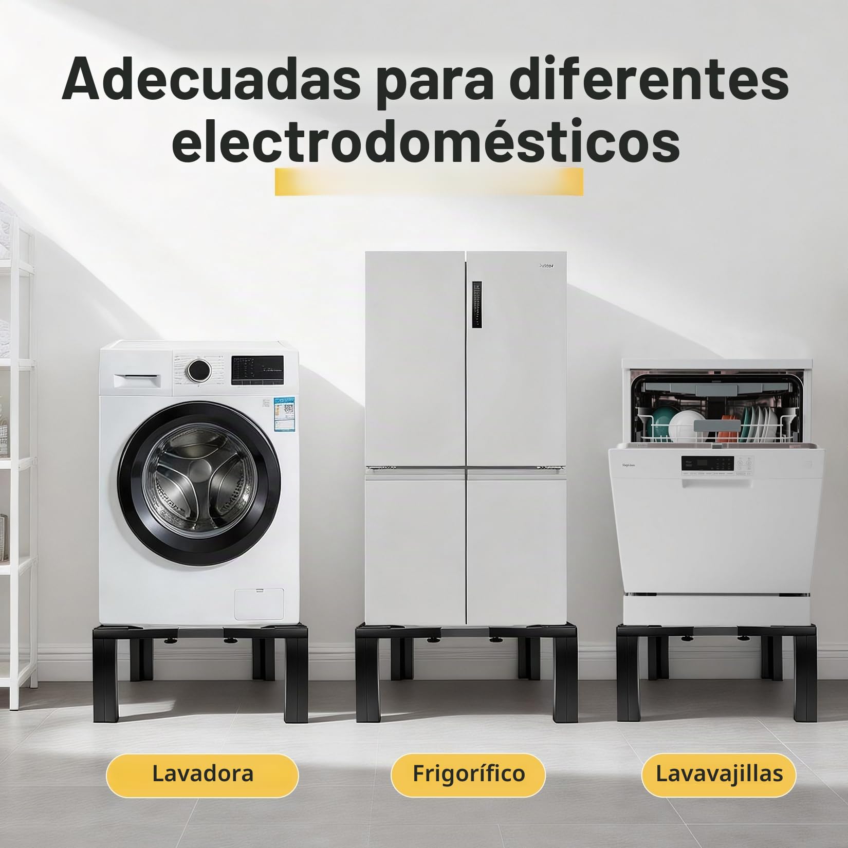 Soporte Lavadora y Secadora Ajustable 54-73cm, Pedestal Lavadora de 30cm y 500kg de Carga - Soporte Universal Antivibraciones para Lavadora (Negro)