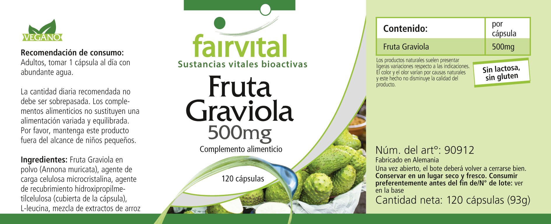 fairvital Graviola Frucht Kapseln 500mg, 120 Kapseln, HOCHDOSIERT, VEGAN (Packung mit 2)