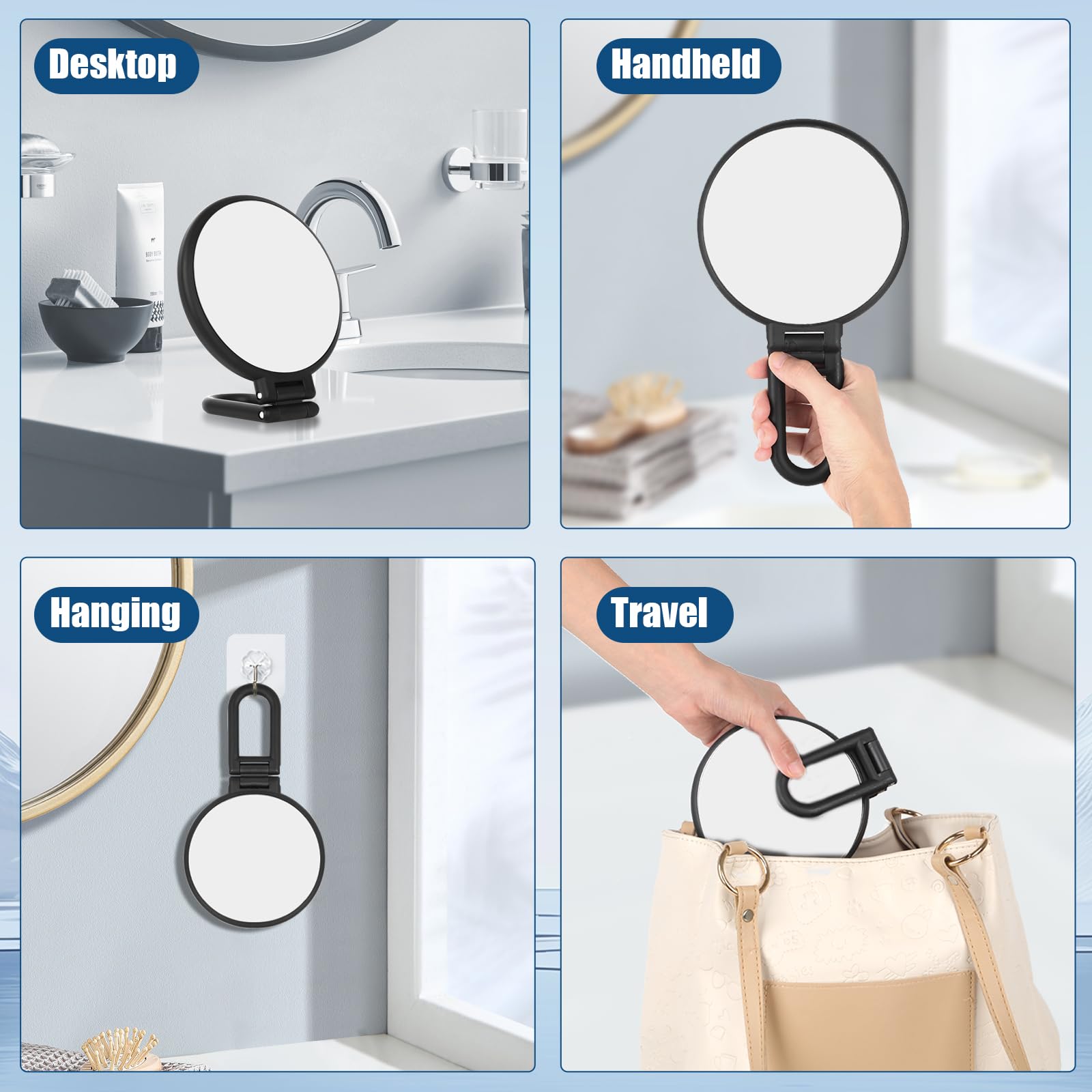15X/1X Bifacciale Specchio Ingranditore, Specchietto con Manico Pieghevole, Rotondo Specchio Portatile, Specchio da Viaggio, Specchio Trucco per Make Up Spennare le Sopracciglia