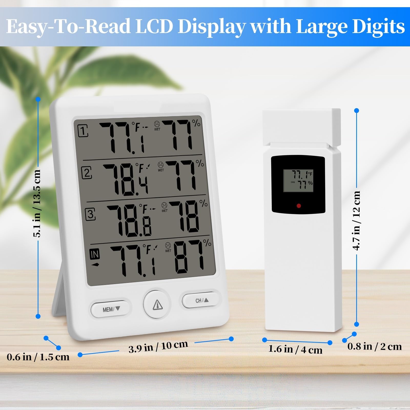 Stazione Meteorologica Wireless per Interni Ed Esterni, Termometro, Igrometro Digitale, Temperatura, umidità, con 3 Canali,White