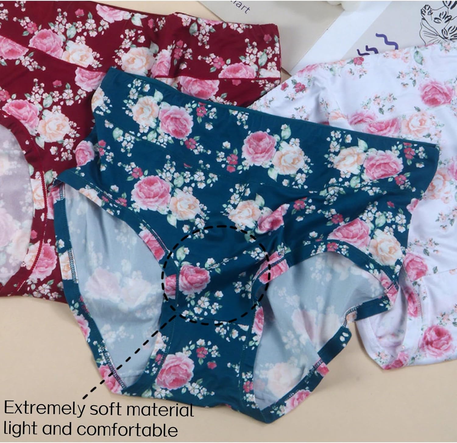Womens Underwear Plus Size XL-5XL Mid Waist High Panties Ladies Briefs Floral Print Panty 5 Pack Undies - Image 8