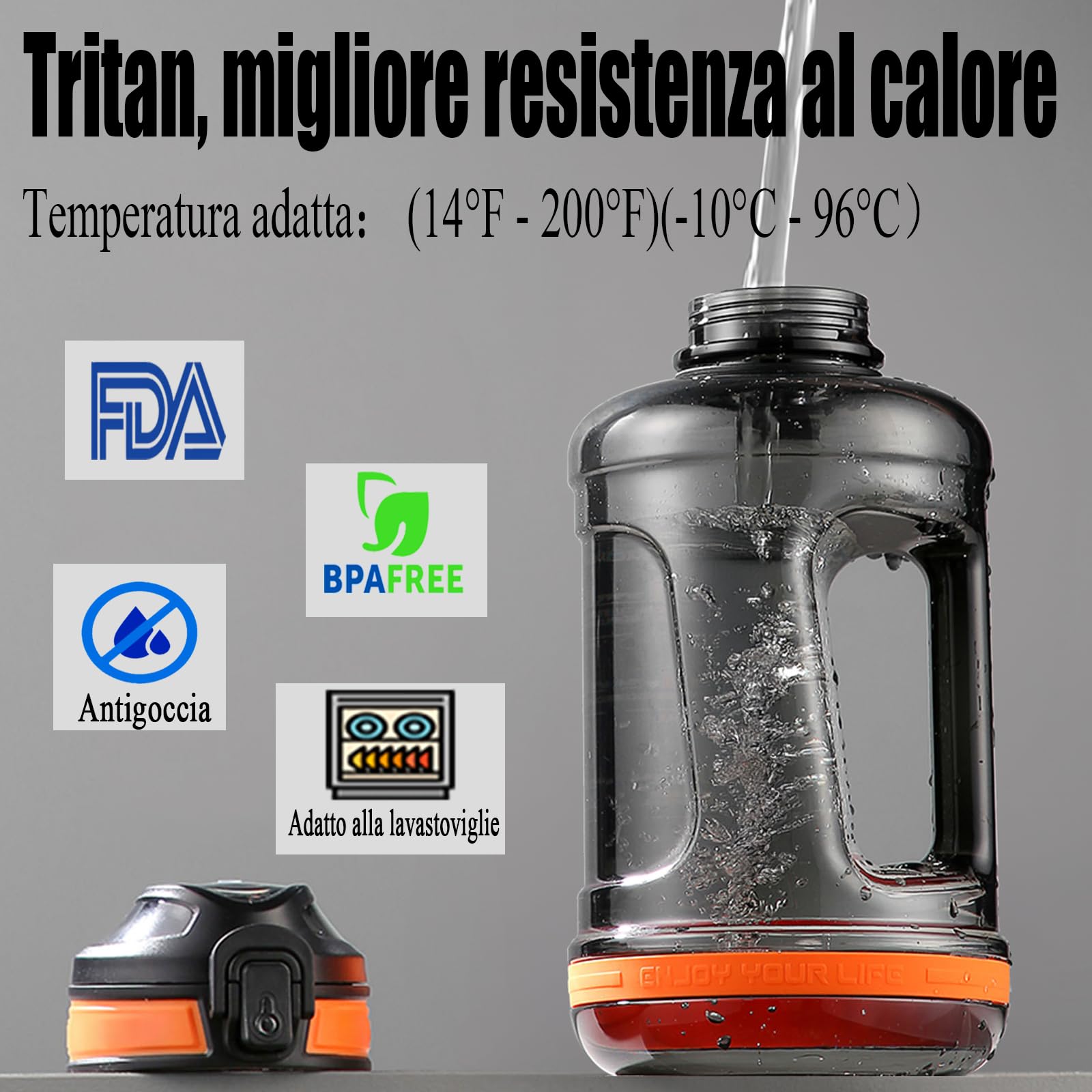 Goodatech Borraccia Sportiva, 1.5L/52 Oz, a Prova di Perdite, senza BPA, con Indicatore di Tempo, Riutilizzabile per Atletica, Ciclismo, Palestra, Ufficio, Viaggi all'Aperto (Nero)