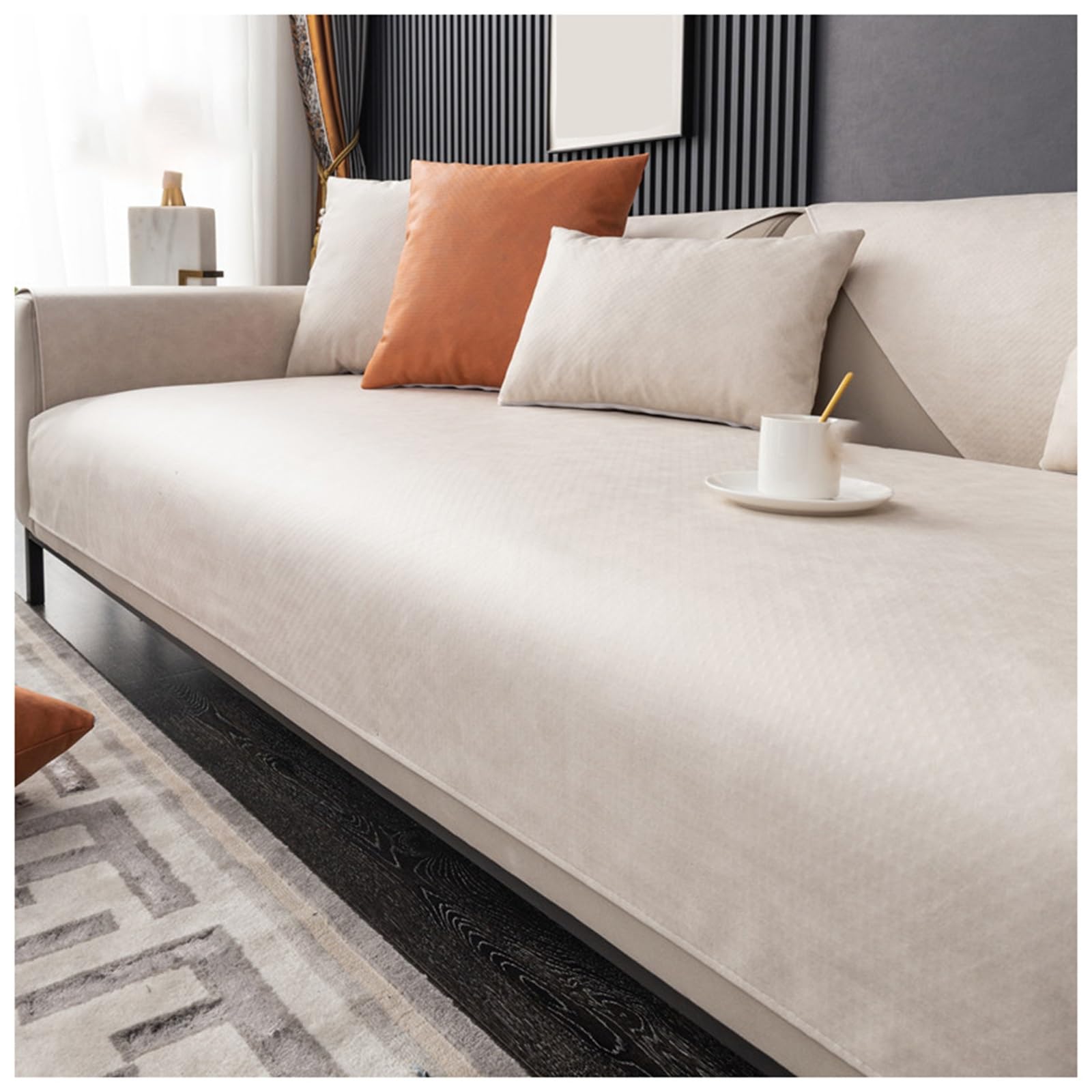 YUEZHONG Fundas De Sofá De Piel Sintética Impermeables For Sofá Seccional, Fundas De Asiento De Piel Sintética De Lujo, Protector Antideslizante For Muebles De Perro.(Beige,110x180cm/43x71in)