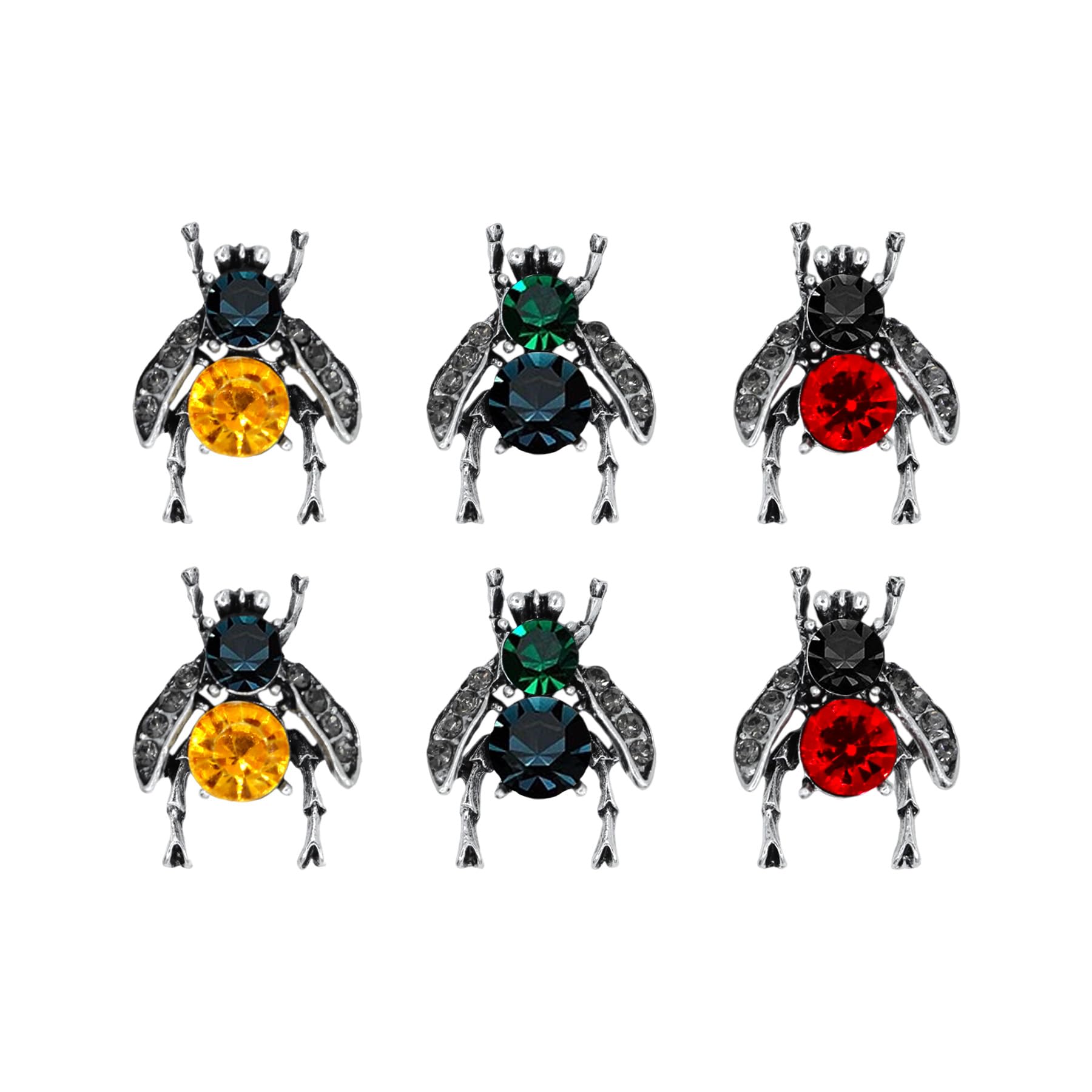 6 Pack Retro Crystal Bee Brooches Pins Set Cute Vintage Color Rhinestone Animal Lapel Pin Brooch Badges Funny Jewelry Suit Brooches Accessories for Women Men Silver