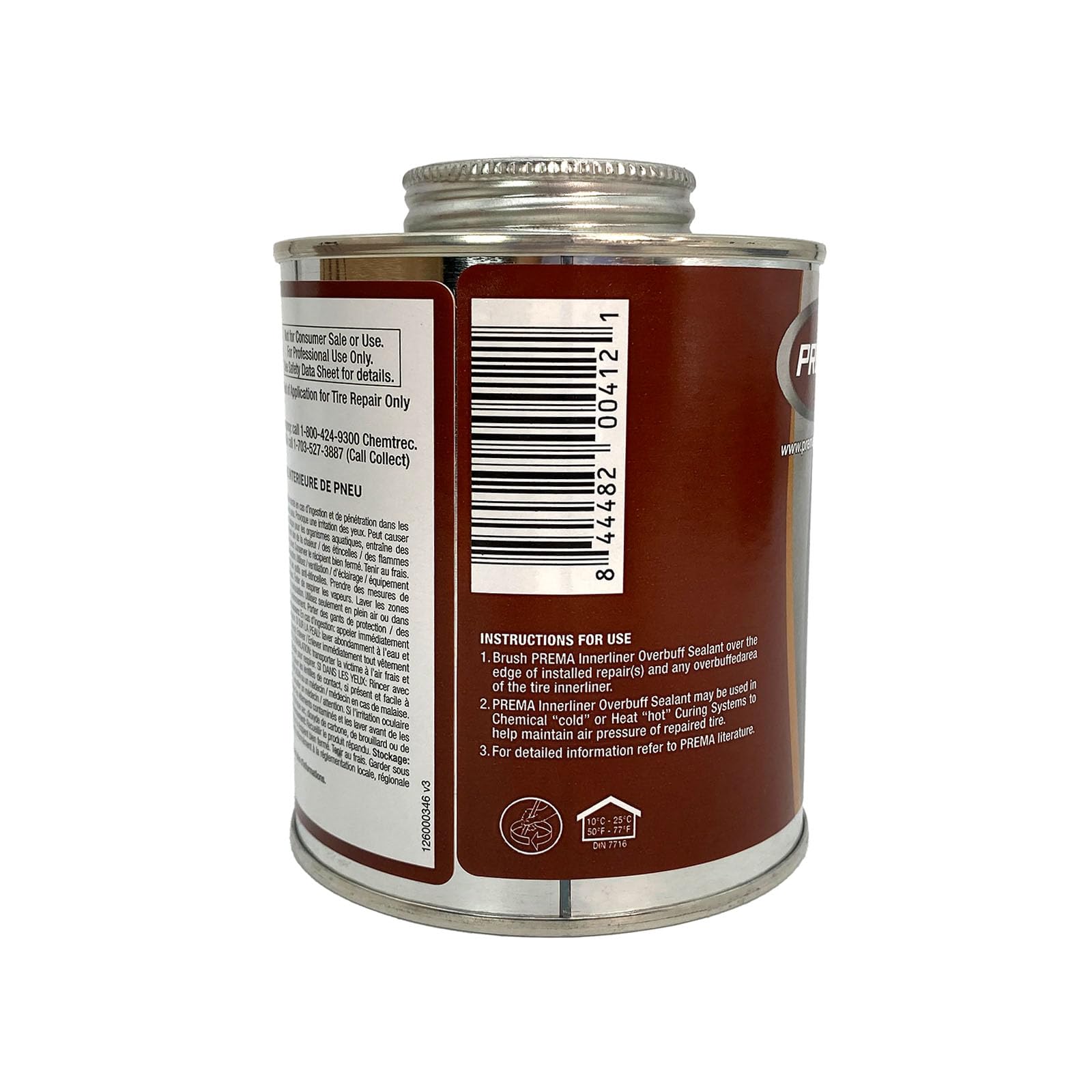 PREMA PLOS-16 Innerliner Overbuff-Dichtstoff mit eingebauter Bürstenoberseite in 473 ml Dose für Reifenreparatur – dichtet polierte Reifeninneneinlagen ab