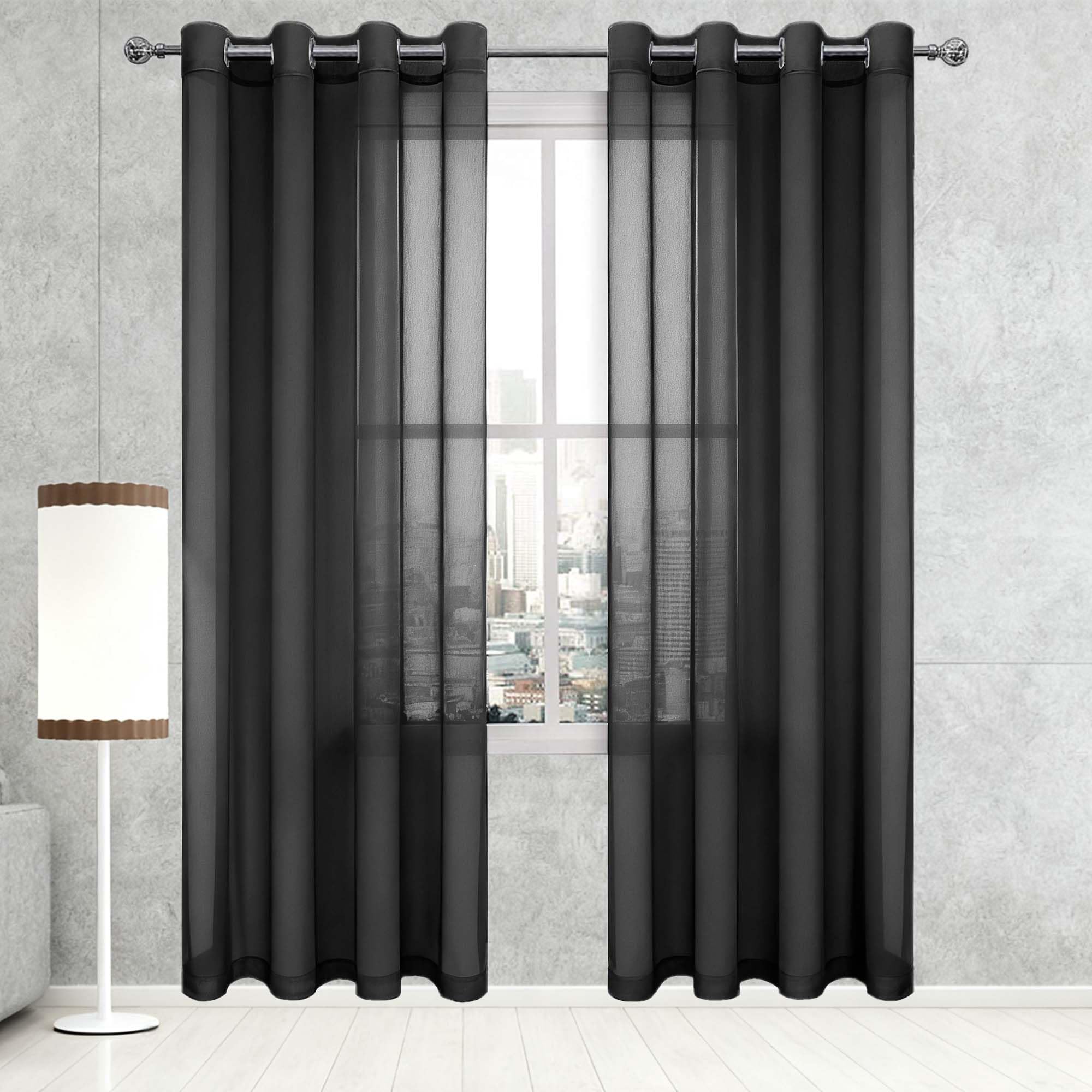 Firana Gotowa Woalowa 390 x 220 cm Przepuszczające Światło Zasłony Półprzezroczyste Z Oczkami Prosta Na Okna Kuchenne, Czarny