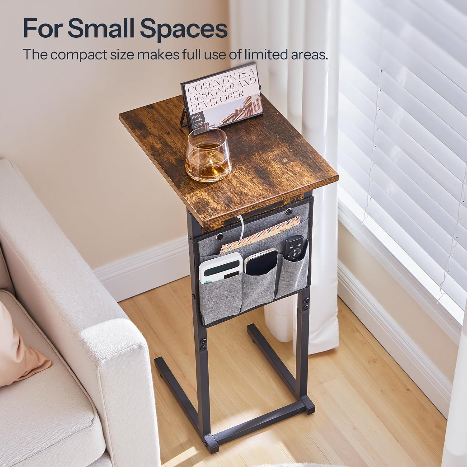 HOOBRO C Shaped Side Table in a small living space