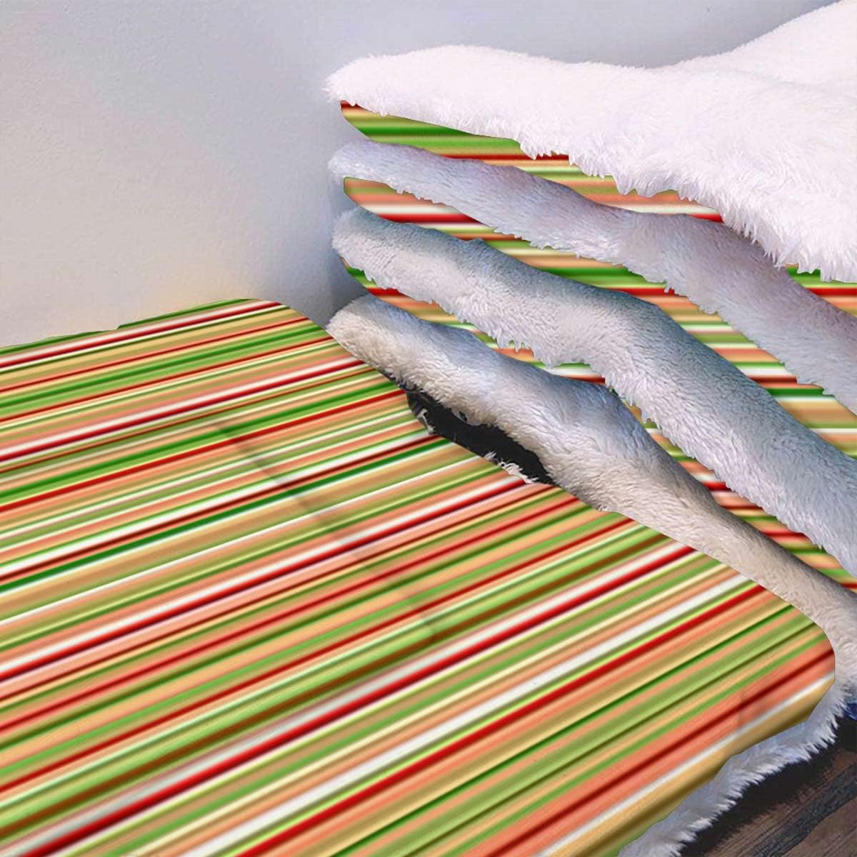 review Multicolor Thermal Pet Mat Bed Liner Colorful Horizontal Stripes and Lines Self Warming Crate Pad with Soft Sherpa Top for Dogs, Cats, Pets by Abstract 22