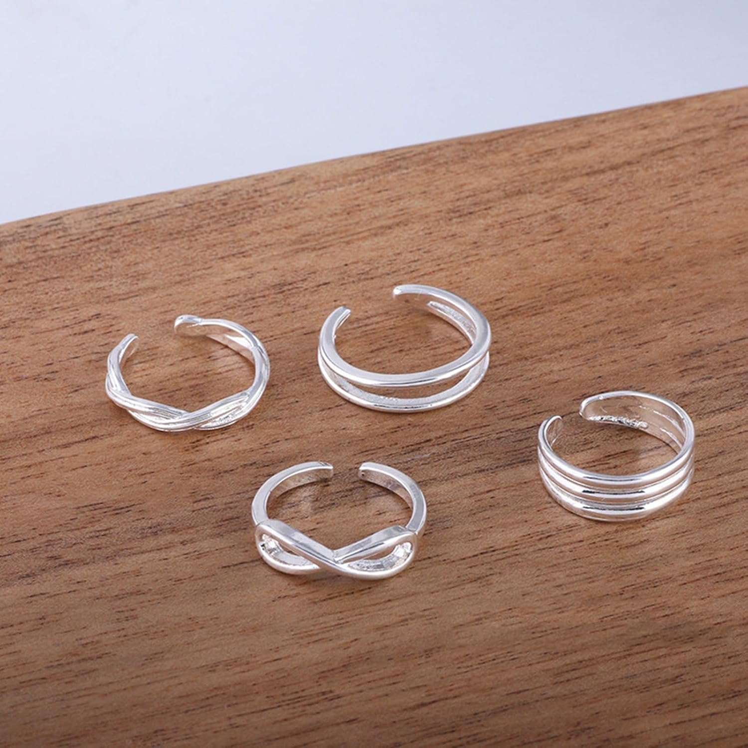 Set Of 4 Beach Foot Jewelry Adjustable Toe Rings For Women Girls Vacation Essential Alloy Comfortable Daily Wear Alloy Toe Ri