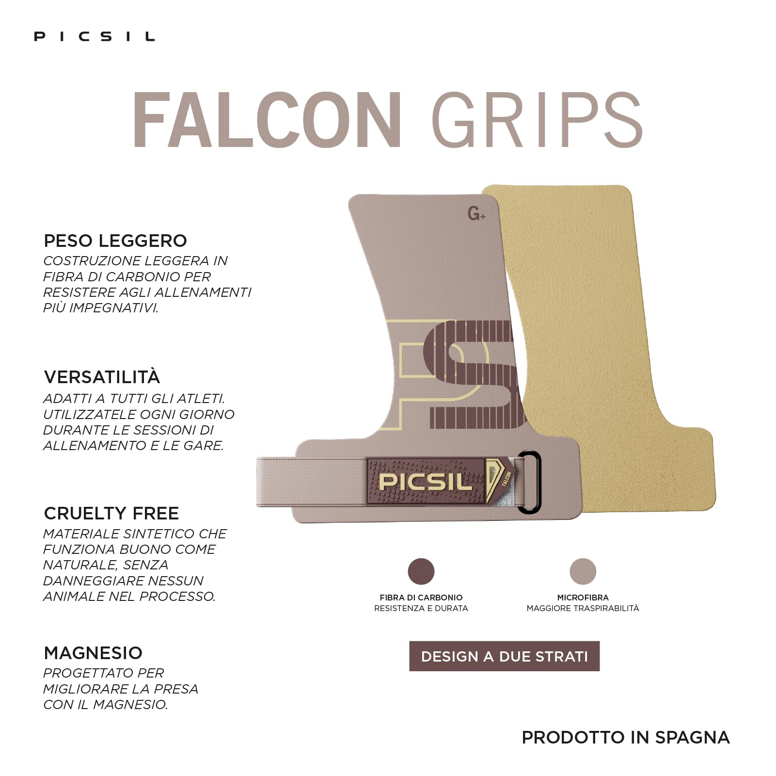 PICSIL - Paracalli Falcon, Grips Professionali in Fibra di Carbonio, Uso con Magnesite, con Astuccio e Polsini, per Cross Training, Calisthenics, e Fitness
