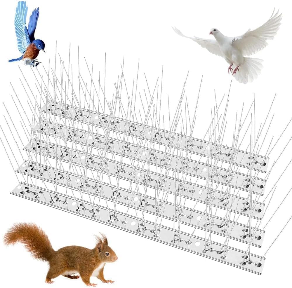 AMERTEER 5PCS Bird Spikes | Pigeon Spikes For Outside | Bird Wire Spikes For Pigeon And Other Small Birds | Squirrel Spikes | Stainless Steel Roof Bird Spikes To Keep Birds Away | Unassembled Spikes
