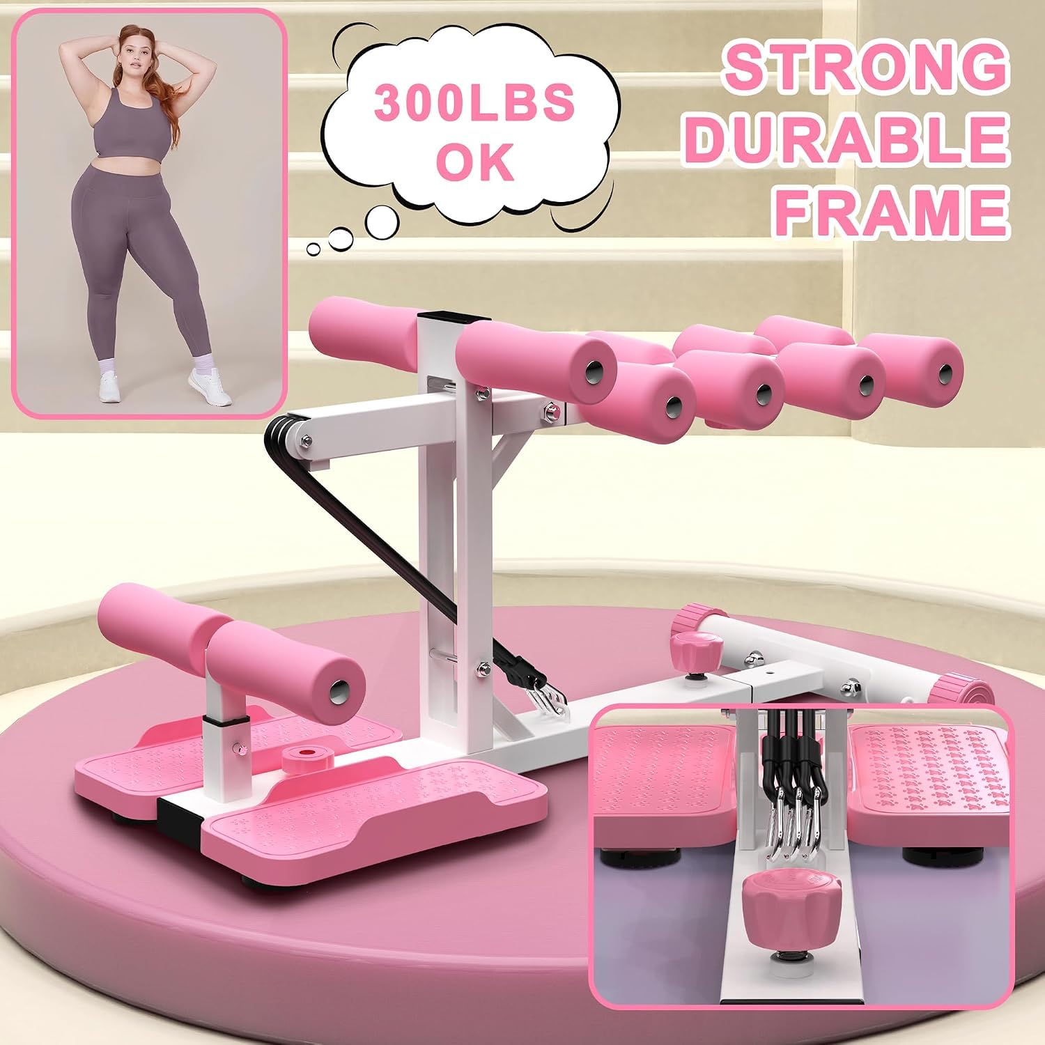 Macchina per Squat Profondi da Usare A Casa, per Donne, Allenatore di Glutei E Gambe con Bande Elastiche, Attrezzo per Allenamento del Core per Addominali E Parte Inferiore del Corpo. Pink
