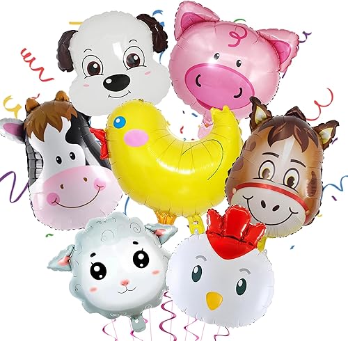 Miniatura 1 de Globos de animales de granja, juego de decoraciones de cumpleaños incluye vaca, burro, oveja, cerdo, pollo, adecuado para fiestas temáticas de