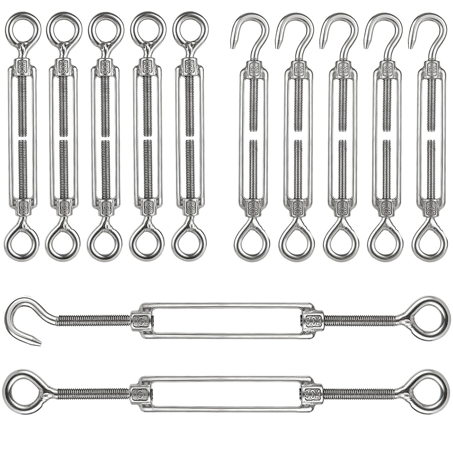 Acrux7 10 Pack 304 Stainless Steel Turnbuckles for 1/8 Inch Wire Cable