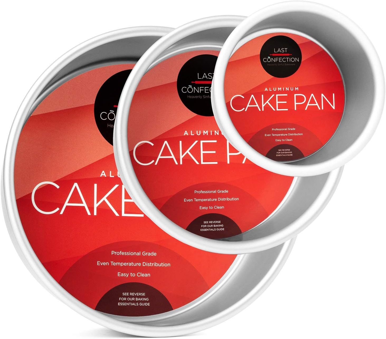 LAST CONFECTION 3-Piece Round Cake Pan Set - Includes 4", 6" and 8" Aluminum Pans 3" Deep