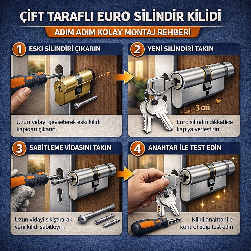 VIVALUXE Çift Taraflı Euro Silindir Kapı Kilidi Seti, Yüksek Güvenlikli Metal Gövde, Yedek Anahtarlı, Montaj Vidaları Dahil, Ev ve Ofis Kullanımı İçin