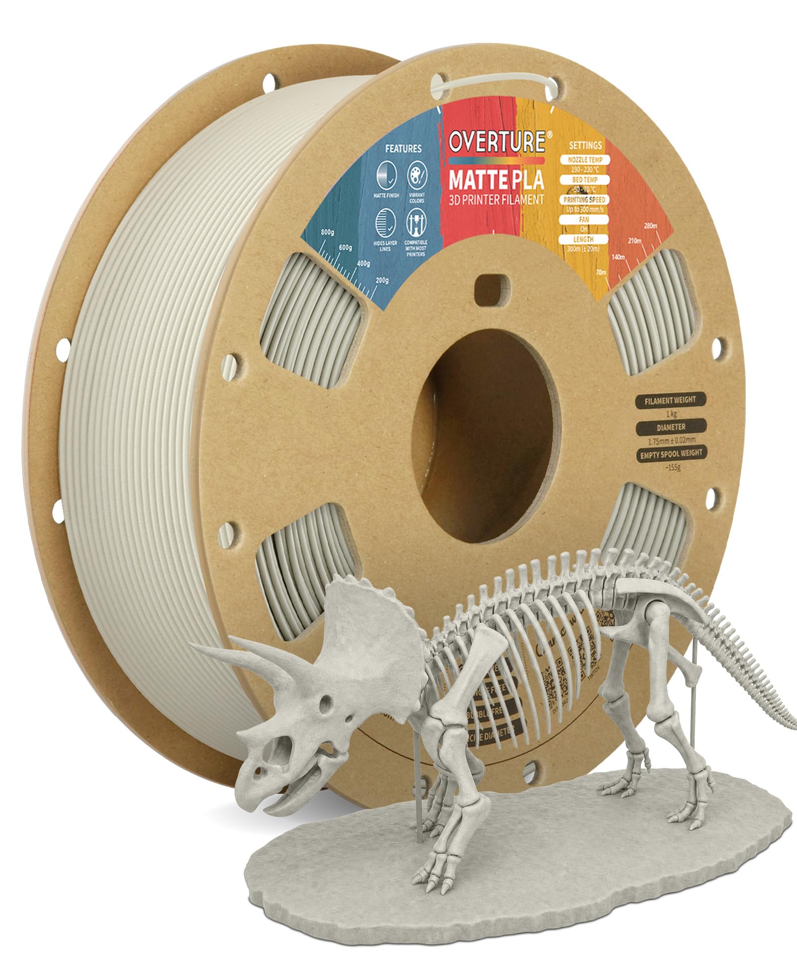 OVERTURE Matte PLA Filamento 1,75 mm Beige 1kg Naturale matt | Opaco PLA • Neatly Wound • Finitura Opaca • Profondo • Precisione Dimensionale±0,02 mm • per Stampante 3D FDM