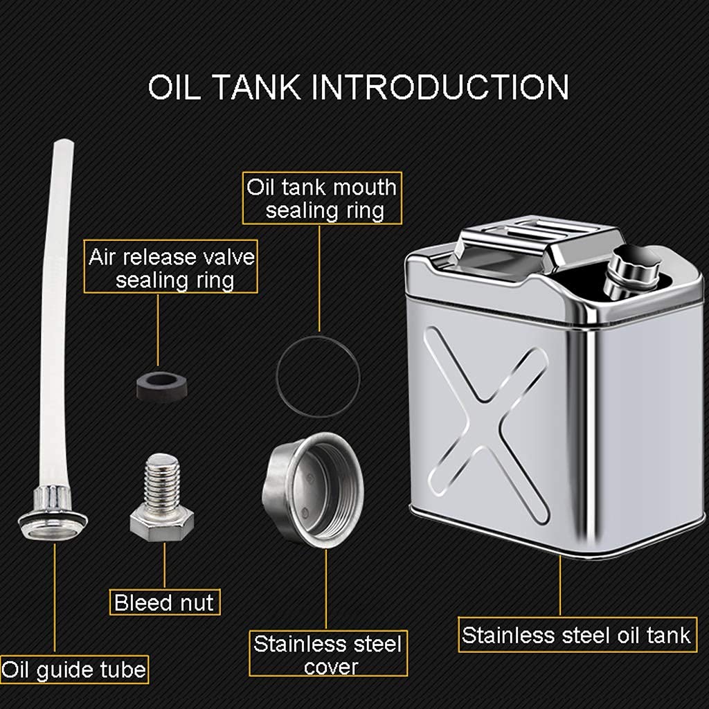 Kraftstofftank mit großer Kapazität, tragbarer Kanister aus Edelstahl 304, Benzin-Diesel-Kraftstoffkanister mit Ölführungsrohr, Ersatzkanister (20 l) (10 l)