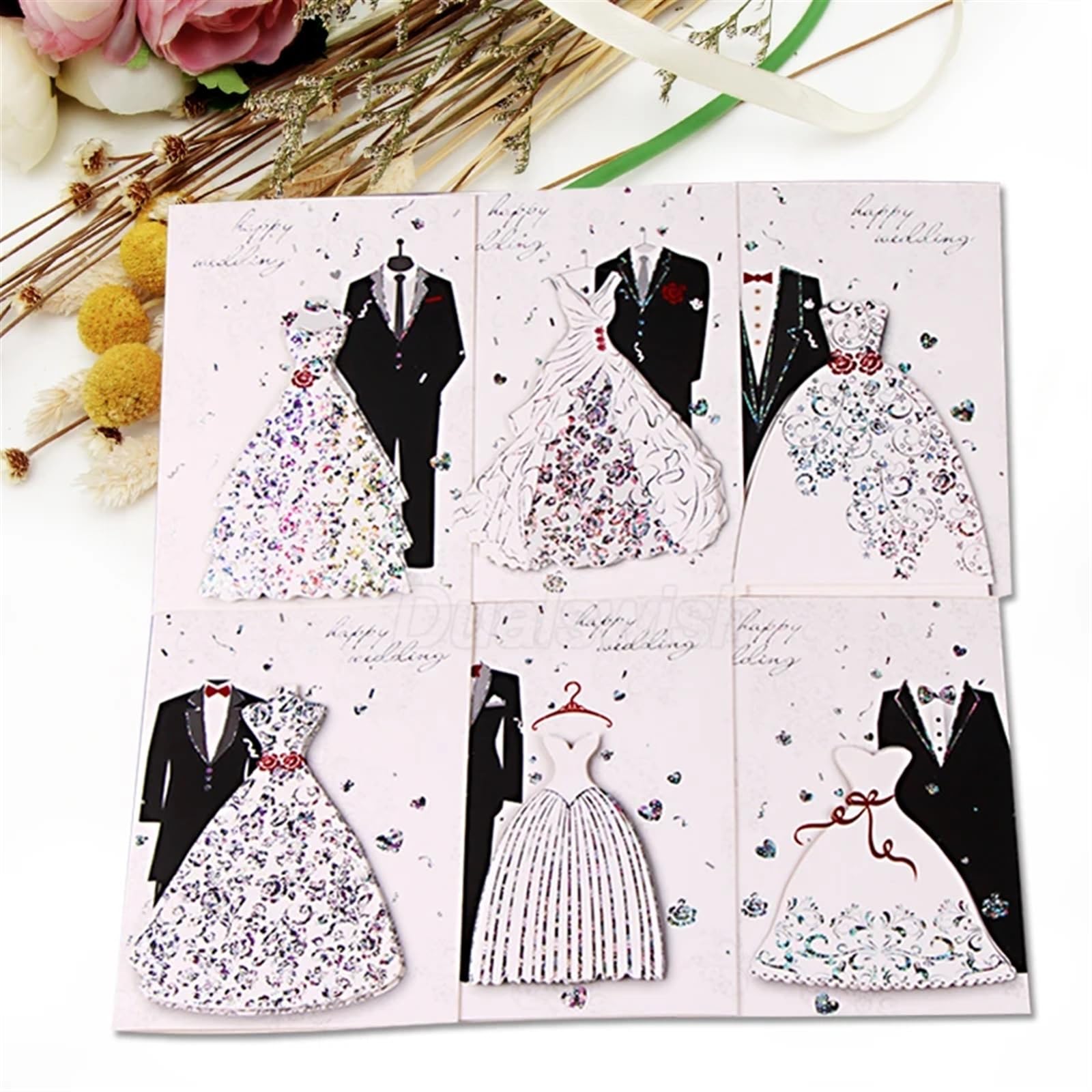 Invitation de mariage faite à la main, Lot de 6 invitations de mariage élégantes avec enveloppes for marié et mariée de style occidental, fournitures de fête for mariage, fiançailles, anniversaire